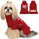 WOYYHO Dog Sweater for Small Dogs Girl, Red Knitted Sweaters Dress with Bow Pattern & Turtleneck, Winter Puppy Clothes with Leash Hole & Long Sleeve for Chihuahua, Yorkie, Maltese (Size S)
