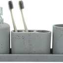 ZCCZ - Light stone Gray Bathroom accessories set 4 Pcs - Toothbrush Holder, Soap Dispenser, Vanity Tray, Bathroom Tumbler - Countertop Vanity Organizer - Bathroom accessory set - Toothbrush Holder Set