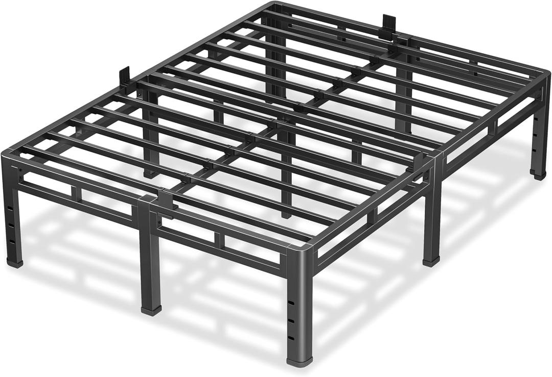 NKZ 18 Inch King Size Bed Frame, Metal Bed Frame & Box Spring 2 in 1 Platform with Round Corner Legs, 4000Lbs Heavy Duty Metal Frame, Mattress Slide Stopper, Headboard Hole, Noise-Free, Easy Assembly