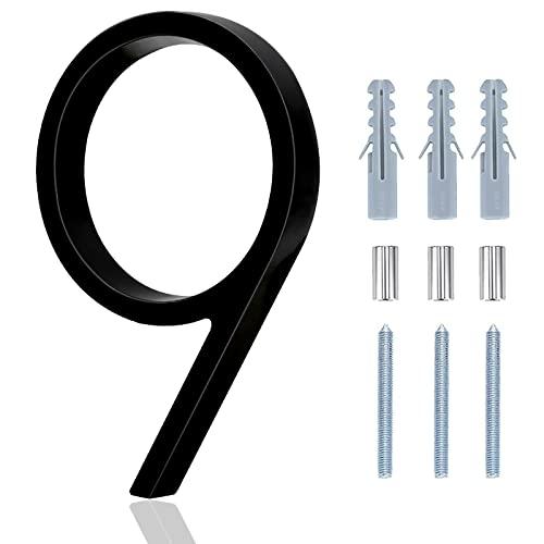 House Numbers For Outside - 5 Inch Modern Floating Address Numbers For Houses Rust Proof Zinc Alloy Easy To Install, High Gloss Black Number 9