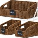 Pantry Organizers, Large Wicker Baskets for Shelves, Labeled Storage Baskets for Organizing with Handles - Paper Storage Bins for Shelves, 3 Pack, Brown