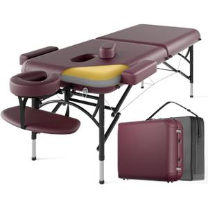 Professional Massage Table Portable 2 Fold Premium Memory Foam Aluminium Leg Hold Up to 1100LBS 8 Heights Adjustable with Carrying Bag Burgundy