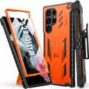 FNTCASE for Samsung Galaxy S22 Ultra Case: Built-in Screen Protector & Kickstand & Belt-Clip Holster, Full-Body Dual Layer Rugged Heavy Duty Shockproof Protective Phone Cover-Orange