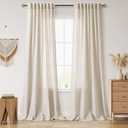 Boho Linen Curtains for Living Room 105 Inches Long Light Filtering Semi Sheer Curtain Back Tab Boho Eclectic Home Decor Elegant Luxury Farmhouse Drapes for Bedroom Dinner Room 52x105, 2 Panels