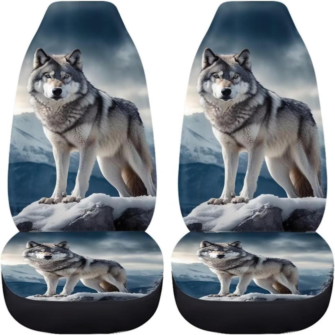 ZFRXIGN Wolf Car Seat Covers for Women Men SUV Trunk Front Seat Protector Auto Interior Accessories Full Set of 2pc Cool Wildlife Animal Car Seat Cover 2 Pack