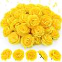 Thiccywoov 50 Pcs Artificial Flowers, 3.2 Inches Silk Rose Head Flowers Fake No Stem for Wedding Bridal Bouquet Home Floral Decor DIY Centerpieces Arrangements Party Tables Decoration(Yellow)