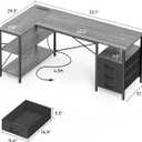 Huuger L Shaped Office Desk with Power Outlets, 55 Inch Computer Desk with 3 Drawers, Shelves, Reverisble for Gaming Corner Work Home Office Study, Grey