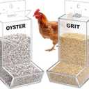 Hushee 2 Packs Acrylic Oyster Shell and Grit Feeder for Chickens, Clear Automatic Chickens Feeder with Lid Chicken Coop Accessories Multiple Installation Methods for Hens Chicks Cages Wall Pillar