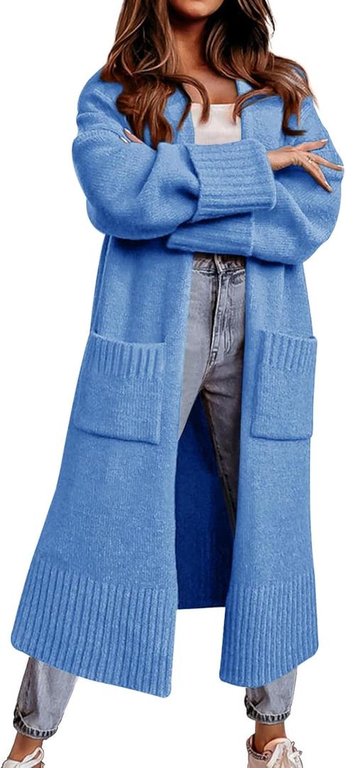 Danedvi Cardigan Sweaters for Women Fall Open Front Knit Cardigans Duster Coat (Small, Blue)