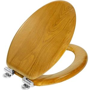 Angel Shield Wood Veneer Natural Toilet Seat with Quiet Close, Easy Clean, Quick-Release Hinges (Elongated, Oak)