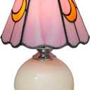 Mushroom Lamp Small Bedside Table Lamp-Nightstand Pink Glass Moon Nightlight for Bedroom Dorm Living Kitchen, Tiffany Style Aesthetic Cute Home Decor (Moon Mushroom-Pink)