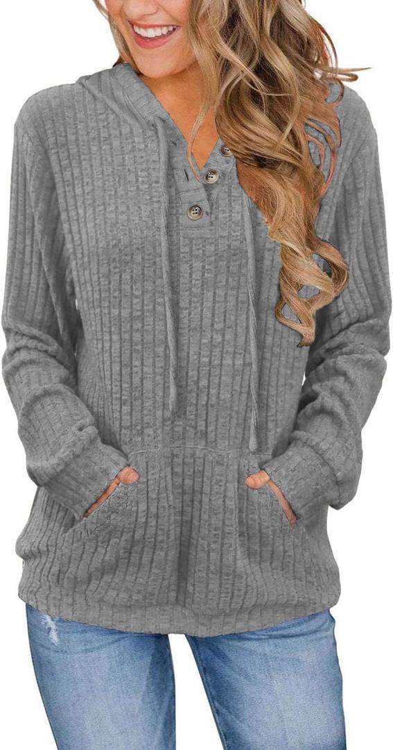 JomeDesign Womens Sweaters Fall Long Sleeve Hoodie Laides Sweatshirts Loose Casual Fashion Clothes S-2XL (Large, Grey)
