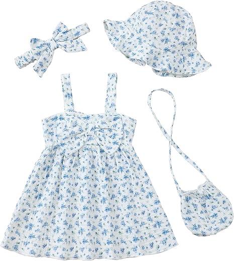 SODLON Toddler Girl Summer Dress Infant Baby Girl Casual Clothes Sleeveless Bowknot Beach Sundress with Hat, 12M 