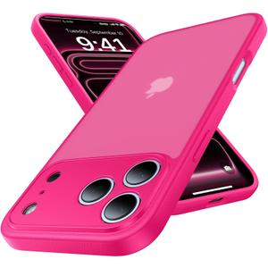 for iPhone 17 Pro Max Case, [Ribbed Non-Slip Sides] [Military-Grade Drop Protection] [Full Camera Protection] Anti-Yellow Soft-Touch Shockproof Slim Phone Case for iPhone 17 Pro Max, Hotpink