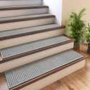 4PC Stair Treads Non-Slip Washable Peel and Stick Stair Treads for Wooden Steps Indoor Reusable Stair Carpet Treads Adhesive Stair-Runner Rugs for Kids and Dogs Elder8"x30" Gray