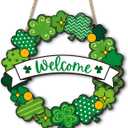 St. Patricks Day Decorations, Welcome Shamrock Door Sign, Clover Wooden Hanging Sign, St. Patricks Day Shamrock Wreath Door Hanger for Front Door Porch Wall Entryway 