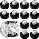 12 Pcs Football Championship Rings Ball Games Championship Trophy Rings Sport Ball Award Gift with Display Neck Chain and Stand for Tournament or Champion Winner (Silver)