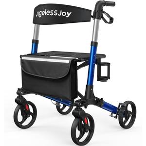 Ageless Joy Rollator Stroller Foldable Rollator Walker with Seat for Seniors,Aluminum Frame