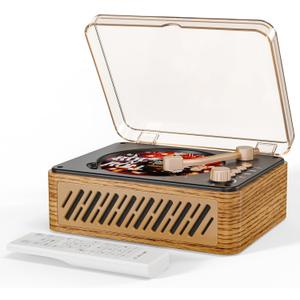 CD Player Music Box with Bluetooth Nostalgic Retro Portable CD Players for Home, HiFi Speakers Music Player FM Radio Wired and Remote Control-Walnut Yellow