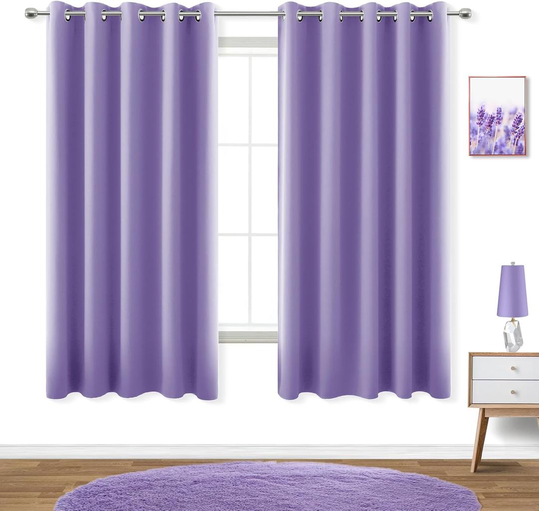 KOUFALL Lavender Curtains for Bedroom Girls 2 Panels Set Blackout Light Blocking Thermal Insulated Curtains for Teen Room Dorm Violet Lilac Purple 72 x 63 Inch Length