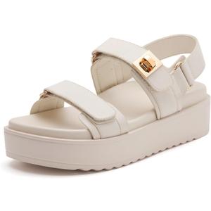 vodvob Womens Flat Sandals with Soft Cushioned Footbed Open Toe Slides Adjustable Slip On Slippers for Summer US 8 (White)