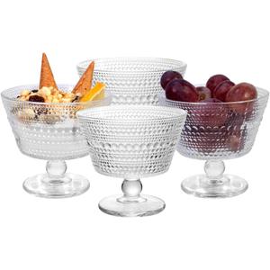 Glass Dessert Bowls Breakfast Cups,Dessert cups Set of 4, 9oz Glass Ice Cream Sundae CupsGlass Dessert Bowls, For oatsIce Cream, Milk, Sorbet, Yogurt (4PCS), Transparent, D-1059