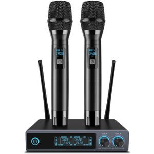 VeGue Wireless Microphone System, Metal Professional UHF Dual Channel Handheld Cordless Dynamic Mic Set for Home Karaoke,Church, DJ, Wedding, Meeting, Events, 200ft (Black1)