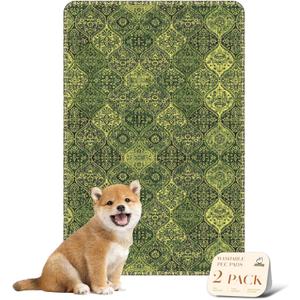 nunubaby Washable Pee Pads for Dogs, Stylish, Non-Slip and Leak-Proof Pee Pads. Reusable Potty Pads for Dogs for Crates and Floors.(Green/Multi, 24" x36" )