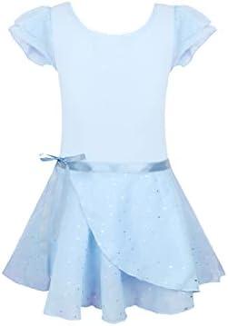 EQSJIU Ballet Leotards for Girls with Removable Skirt Combo Tie Ruffle Sleeve Ballet Dance Dress Outfit 150