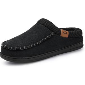 ATHMILE Slippers for Men Memory Foam Indoor Outdoor Moccasin House Shoes Slip-on Comfy Knit Slippers for Bedroom Home (11-12, Black)