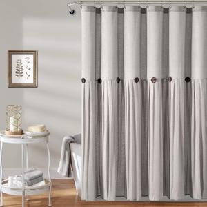 Lush Decor Linen Button Shower Curtain, 72" W x 72" L, Gray - Gray Shower Curtain Fabric - Bathroom Curtain - Farmhouse Bathroom Decor