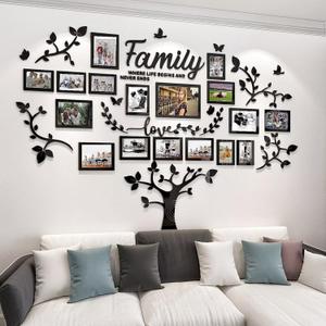 DIY Wall Decor Living Room Family Tree Wall Decor Sticker 3D Picture Frames Collage Wall Decor Living Room Decor (Black 1)