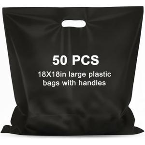 Maitys 50 Pcs 18"x18" Black Plastic Bags with Handles Large Merchandise Shopping Bags for Small Business, Retail, Boutique Stores, Gifts