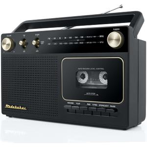 Studebaker Portable Retro Home Audio Stereo AM/FM Radio & Cassette Player/Recorder with Aux Input Jack & Built in Speakers (Gold)