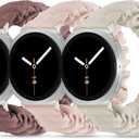 Compatible with Samsung Galaxy Watch 8 Band 40mm 44mm/Galaxy Watch 8 Classic 46mm, Stretchy Scrunchie Cute Elastic Fabric Nylon Bands3-Pack  Women (Small: 5.1"-6.2"(130mm-160mm), 01# Smoky Purple/Pink/Starlight)