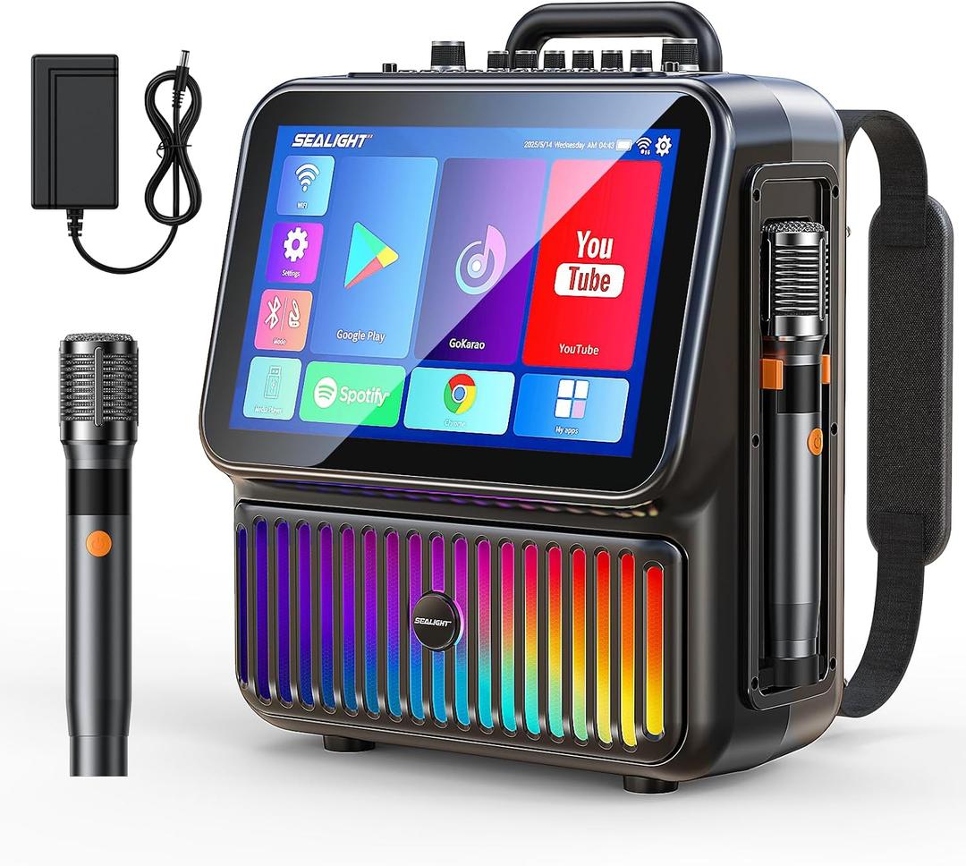 SEALIGHT Smart Karaoke Machine for Adults with 13.3" Screen, Portable Karaoke System with Bluetooth Party Speaker, 2 Wireless Mics, DJ Lights & Pitch Correction for Home Party & Outdoor Camping