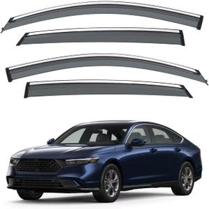 VESUL Tape on Rain Guards Compatible with Honda Accord 2023 2024 2025 LX EX-L Sport Touring Vent Visor Window Deflector Shield Cover Sun Vent Shade with 304 Stainless Steel Trim