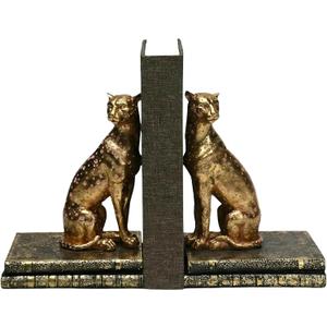 Comfy Hour 9.1" Gold Cheetah Egyptian Bastet Figurine Style Bookends, Antique Vintage Leopard Statue Home Decor, Heavy Duty Animal Book Stoppers Pair