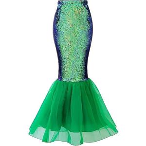 Women's Halloween Mermaid Tail Costume Dress Cosplay Party Sequin Maxi Skirt (US, Alpha, Large, Regular, Regular, Green)