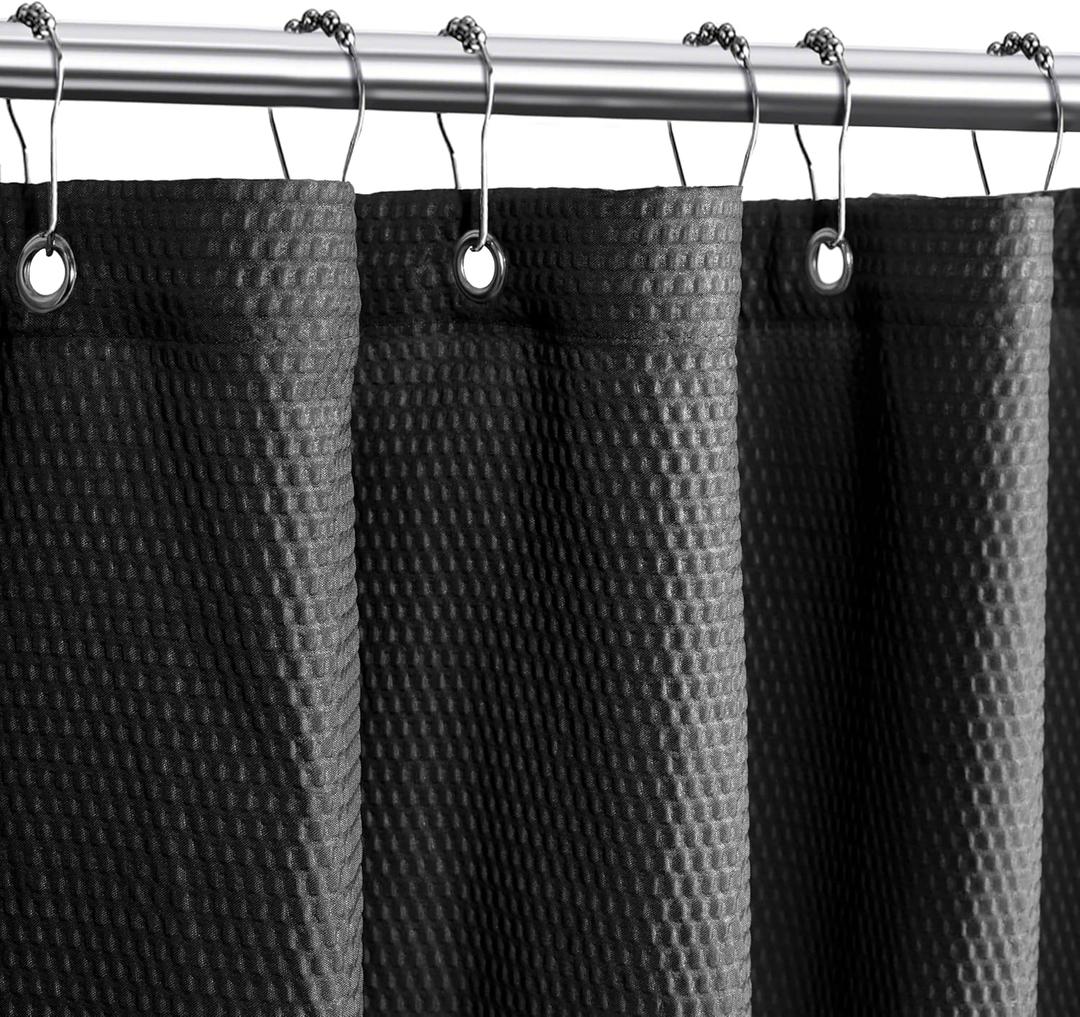 Tititex Solid Black Cloth Fabric Shower Curtain Liner with 2 Magnets - Texture Soft Hotel Quality Waterproof Shower Liner, Light-Weight & Machine Washable 72x72 inch