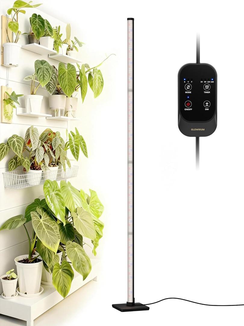 Vertical Grow Lights for Indoor Plants Full Spectrum 36W, 57 Inch Plant Lights for Seed Starting with Timer and 10 Level Dimmable Standing Plant Growing Lamp for Greenhouse with Hanging Accessories