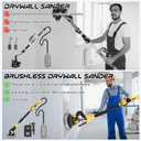 Brushless Drywall Sander, 1200W 10-Amp Popcorn Ceiling Removal Tool with 800-2200RPM 8 Variable Speed 12pcs Sanding Discs Drywall Sander with Vacuum Dust Collector LED Light for Ceiling Sanding