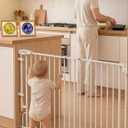 Babelio Removable & No Bottom Bar Baby Gate, 35.5-55" Hardware Mounted (Drill Needed)| Wide Walk-Thru| Auto-Close Safety Dog/Pet Gate for Stairs & Doorways (White, 35.5-55" W, 30" H)