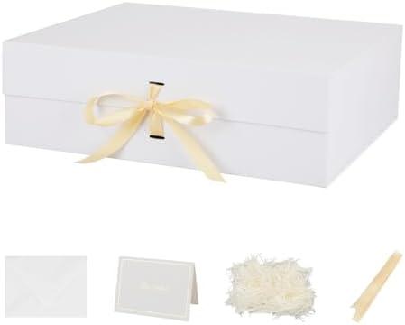 3 Pack 19x16x6 Inch Extra Large Gift Boxes with Lids for Presents Large White Gift Box with Ribbon Foldable Gift Boxes with Shredded Paper Jumbo Gift Box Bridesmaid Proposal Box