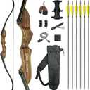 Black Hunter Recurve Bow and Arrow Set, GLURAK 60'' Wooden Takedown Recurve Bows Package, Archery Bow Kit for Target Practice and Hunting, Right Hand, 25-50 Lbs, 35lb