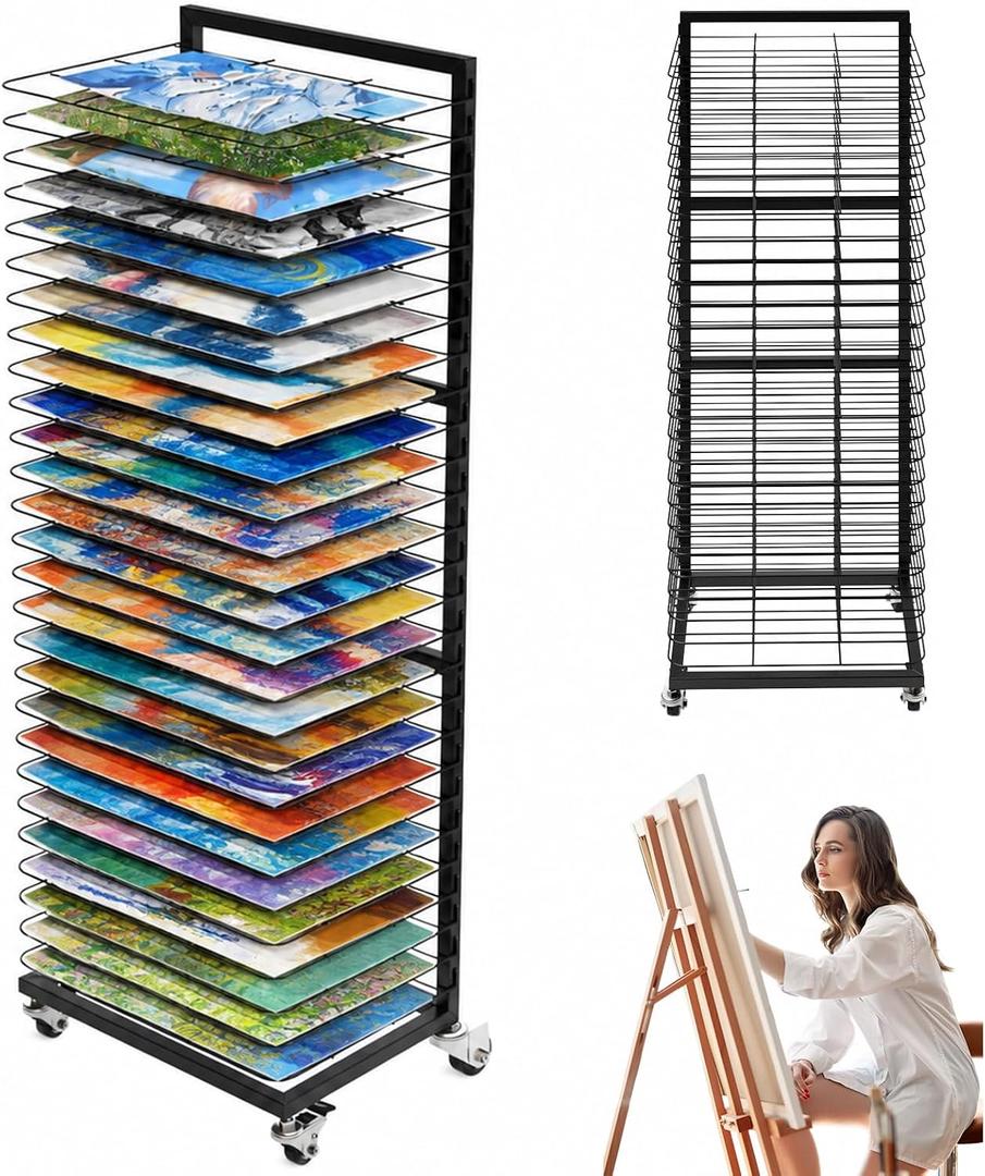 Art Drying Rack 27 Removable Shelves,Mobile with Locking Wheels,