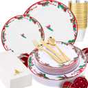 Morejoy 175PCS Christmas Plastic Plates - White Green plateS & Christmas Plates Disposable Include 25 Dinner Plate,25 Dessert Plate,25 Cups,25 Forks,25 Knives,25 Spoons,25 Napkins for New Year party
