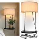 Plug-in Wall Sconce with Shelf, Modern Wall Lamp with Linen Shade, Ideal for Bedroom, Bedside & Living Room, Perfect for Plants, Books, and Electronics, E26 Base (Bulb Not Included)