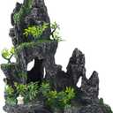 Large Fish Tank Decorations - Mountain View Aquarium Ornament with Tree House Cave Bridge, Resin, 10.24x9.45x5.12 inches, C
