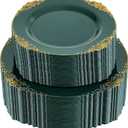 102PCS Green Plastic Plates - Green and Gold Plates - Fancy Heavy Duty Disposable Plate - Heavyweight Dinner & Dessert Plate for 51 Guests for Spring Party & Wedding